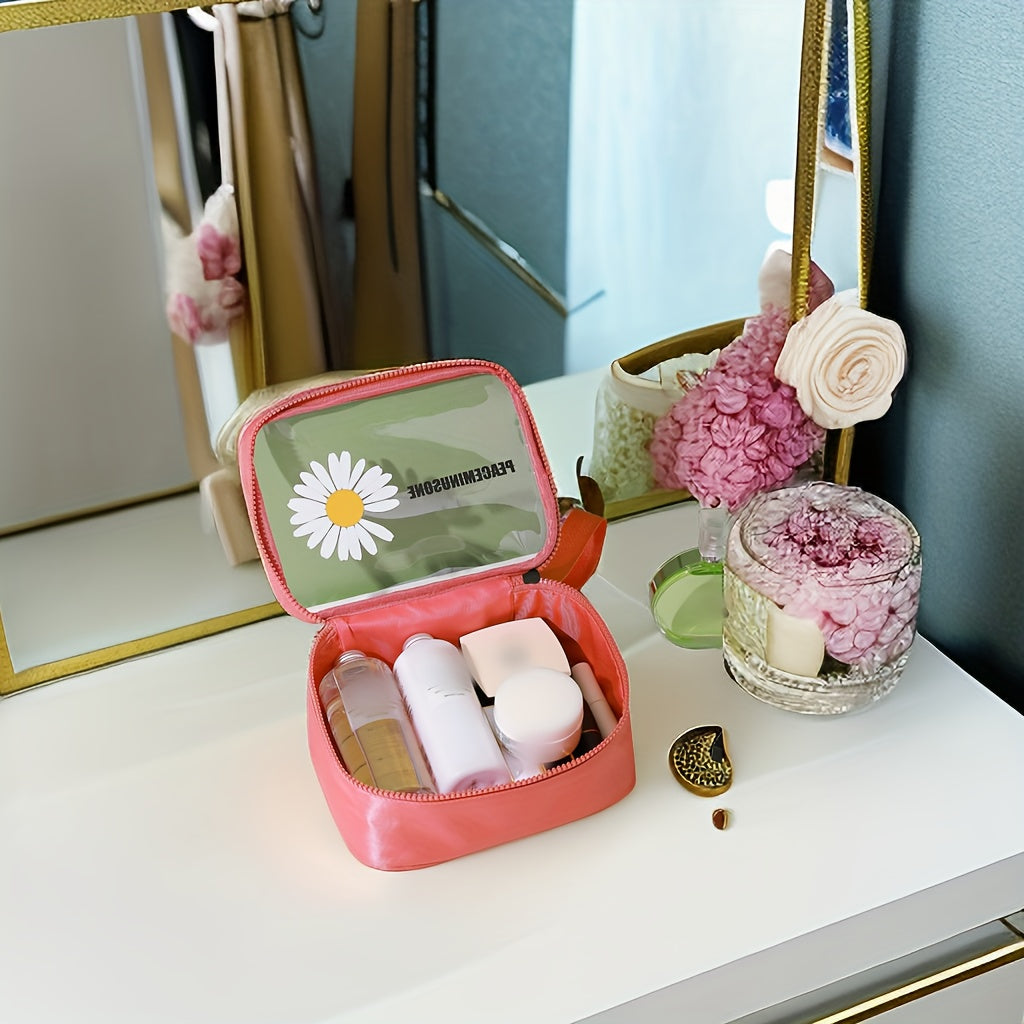 Daisy Printed Waterproof Cosmetic Bag for Outdoor Travel