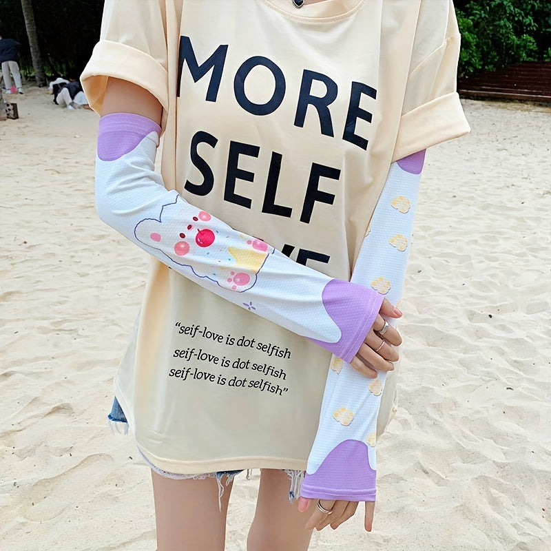Cartoon Print Ice Sleeves UV Protection Sunproof Gloves