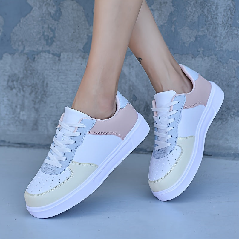 Women's Block Lace up Low Top Fashionable Board Shoes