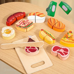 Wooden Food Cutting Set Kitchen Toy Pretend Cooking
