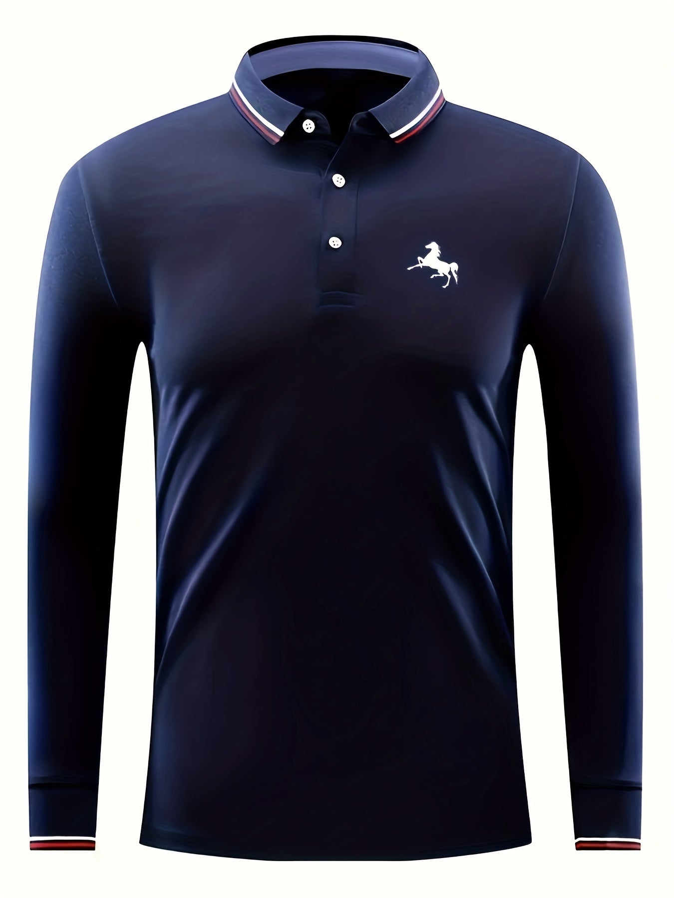 Men's Horse Print Polo Shirt Casual Stretch Button Up Long Sleeve Shirt