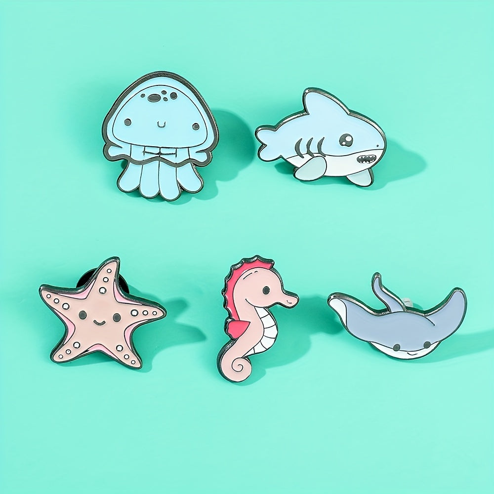 Y2K Marine Animal Brooch Set - Jellyfish and Pink Starfish Enamel Pins