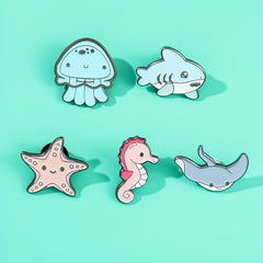 Y2K Marine Animal Brooch Set - Jellyfish and Pink Starfish Enamel Pins