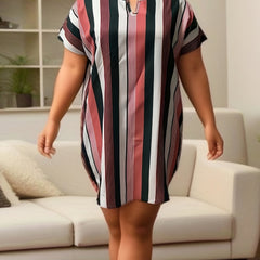  Striped Print Short Sleeve Dress