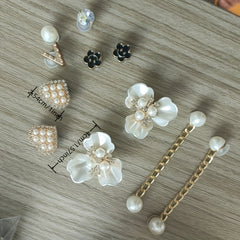 13Pcs Faux Pearl Chain & Flower Shoe Charms for Clogs Garden Shoes DIY