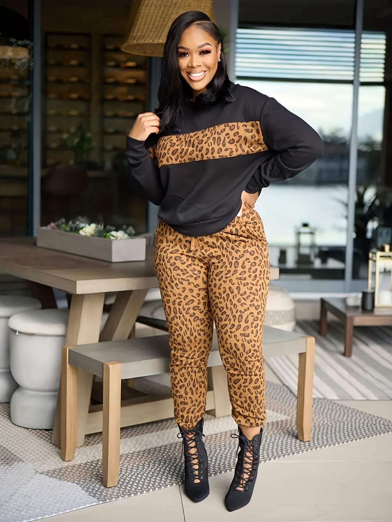  Leopard Print Top & Pants Set