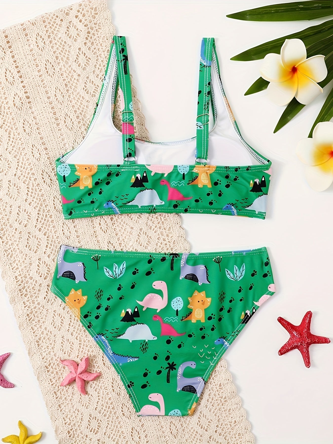 2pcs Dino Pattern Swimsuit For Girls Summer Hawaii Vacation