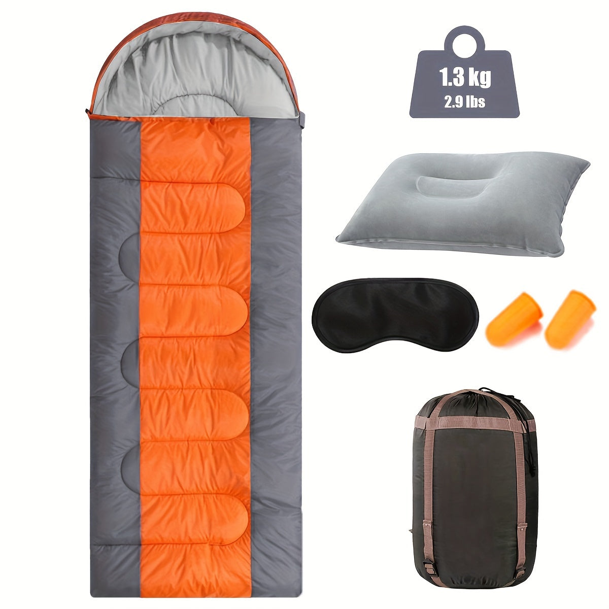1pc Camping Sleeping Bag Set with Pillow, Eye Mask, Earplugs