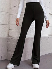 Women's Plus Ribbed Flared Leg Trousers, High Rise, Slight Stretch