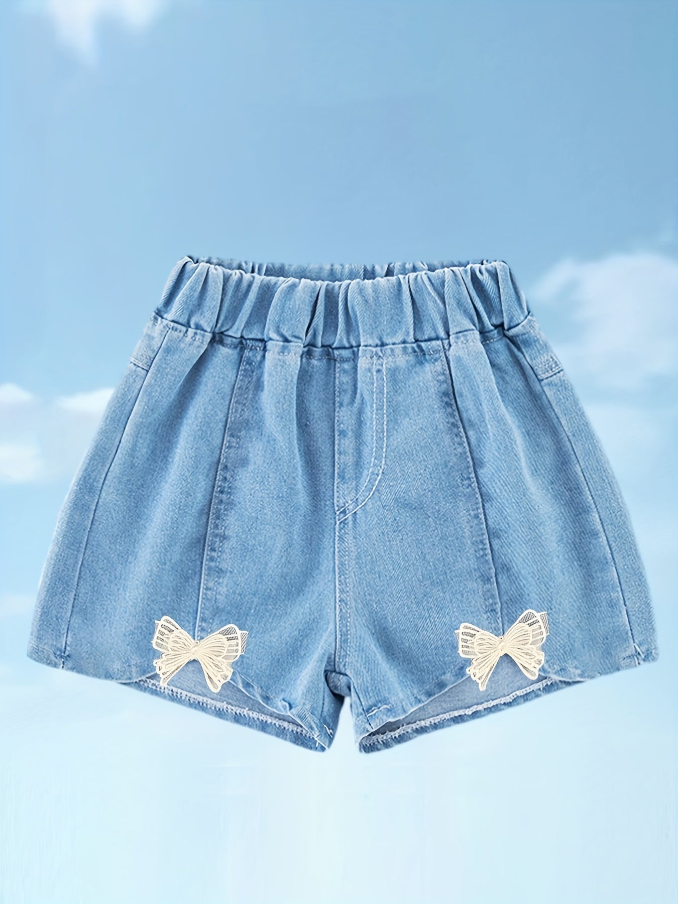 Girls' Bow Front Denim Shorts Elastic Waist