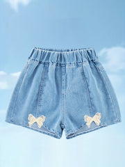 Girls' Bow Front Denim Shorts Elastic Waist