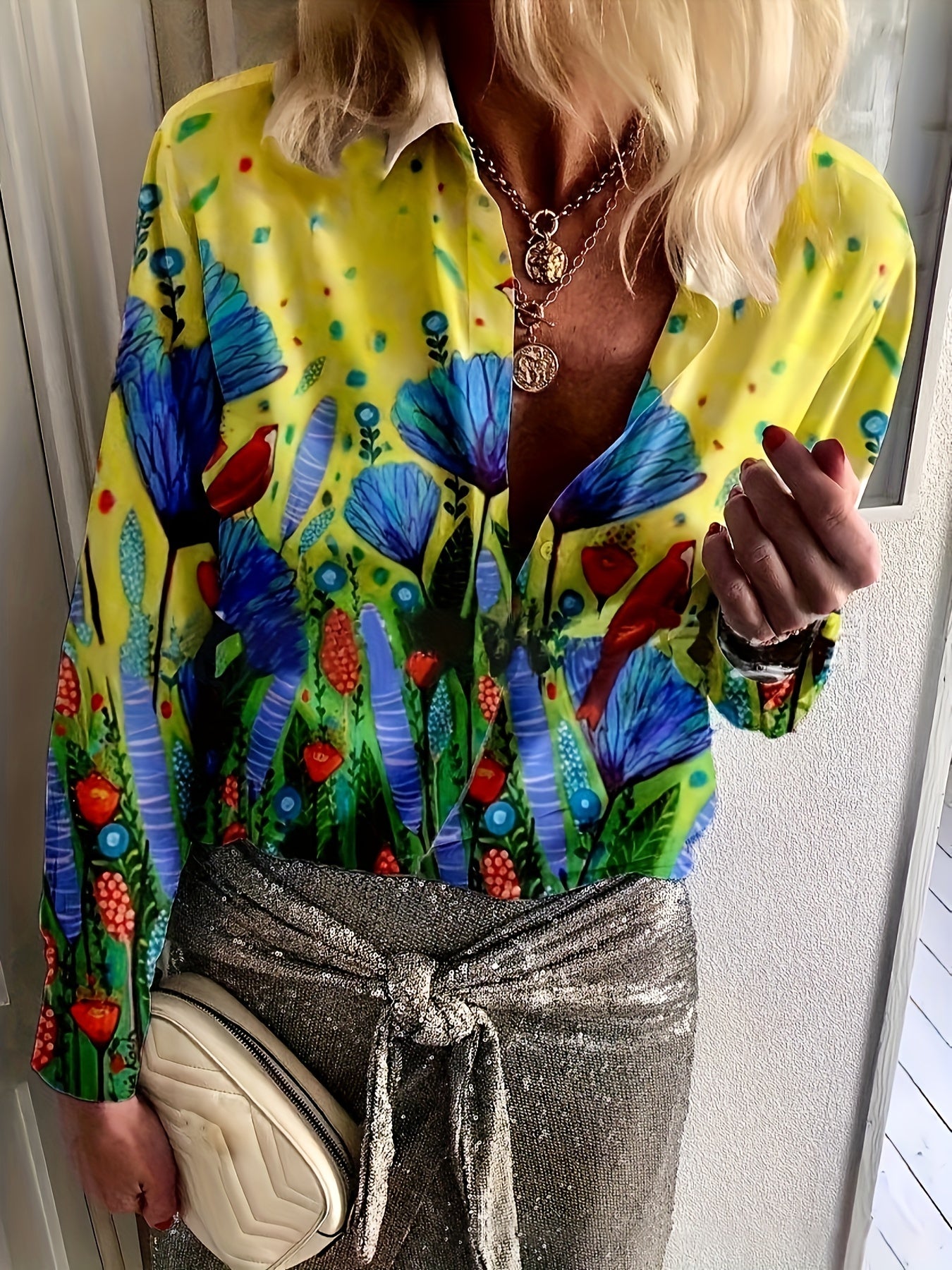  Floral Print Long Sleeve Blouse