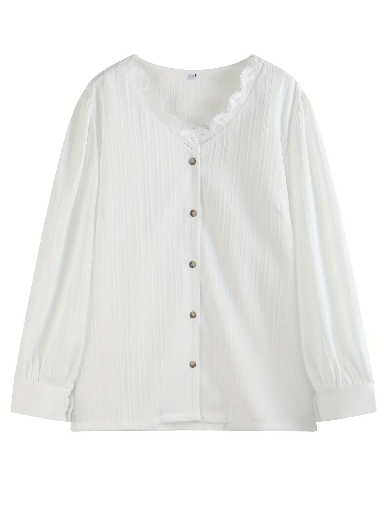  Solid Ribbed Lace Trim V Neck Top