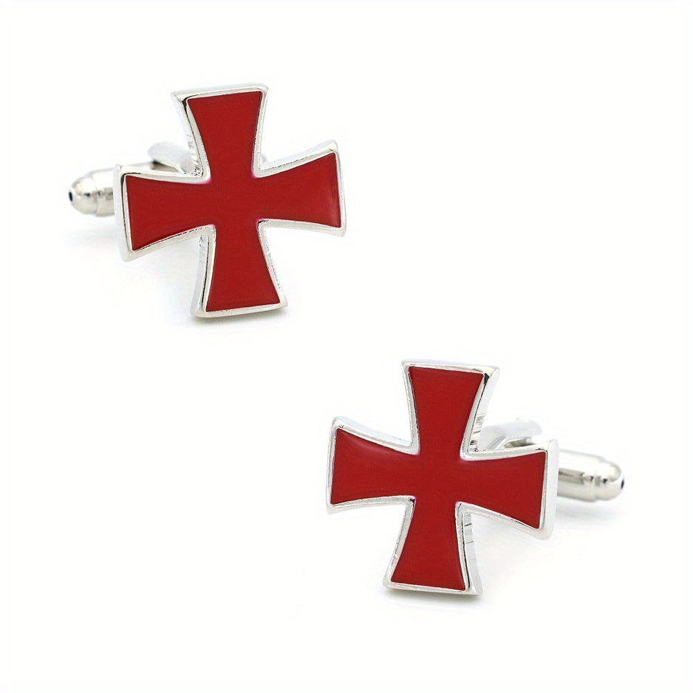 French Painted Cross Cufflinks Four Colors, Men's & Women's Jewelry Gift