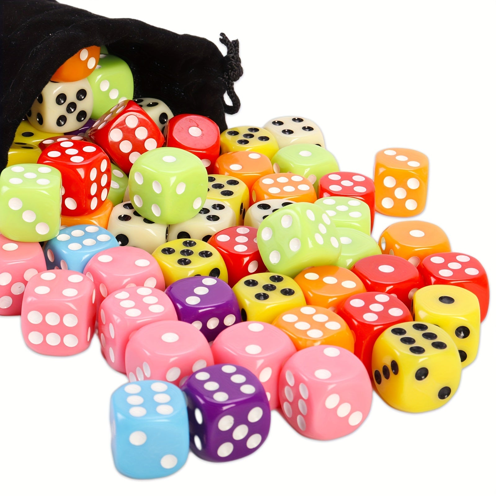 80pcs 16mm Colorful Dices With Flannelette Bag for Adults Games