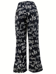  Casual Pants Women's Plus Letter Print Wide Leg Trousers