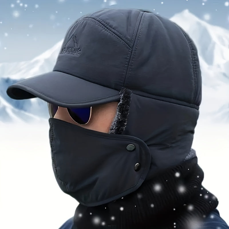 Coldproof Velvet Trapper Hat With Face Cover for Outdoor Activities