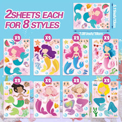 16 Mermaid Stickers for Party Favors Classroom