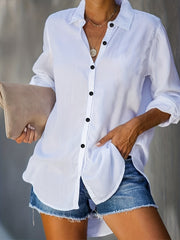  Casual Blouse Women's Solid Lapel Collar Button Up Long Sleeve