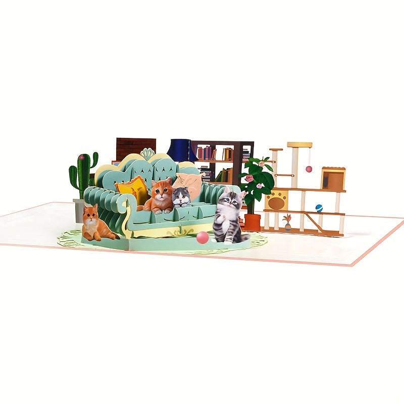 1pc Cat Pop Up Birthday Card 3D Greeting Card for Cat Lovers