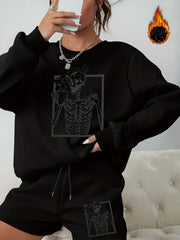  Halloween Casual Outfits Women's Plus Skull Print 2 Piece Set