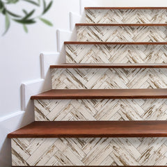 Wood Grain V Shaped Stair Stickers Moisture-proof - Self-adhesive