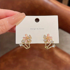 Rhinestone Decor Stud Earrings Flower Design