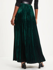  Velvet High Rise Maxi Pleated Skirt