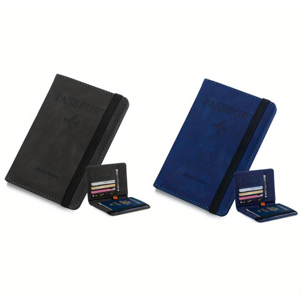 2 Pack RFID Blocking Passport Holder Travel Wallet PU Leather