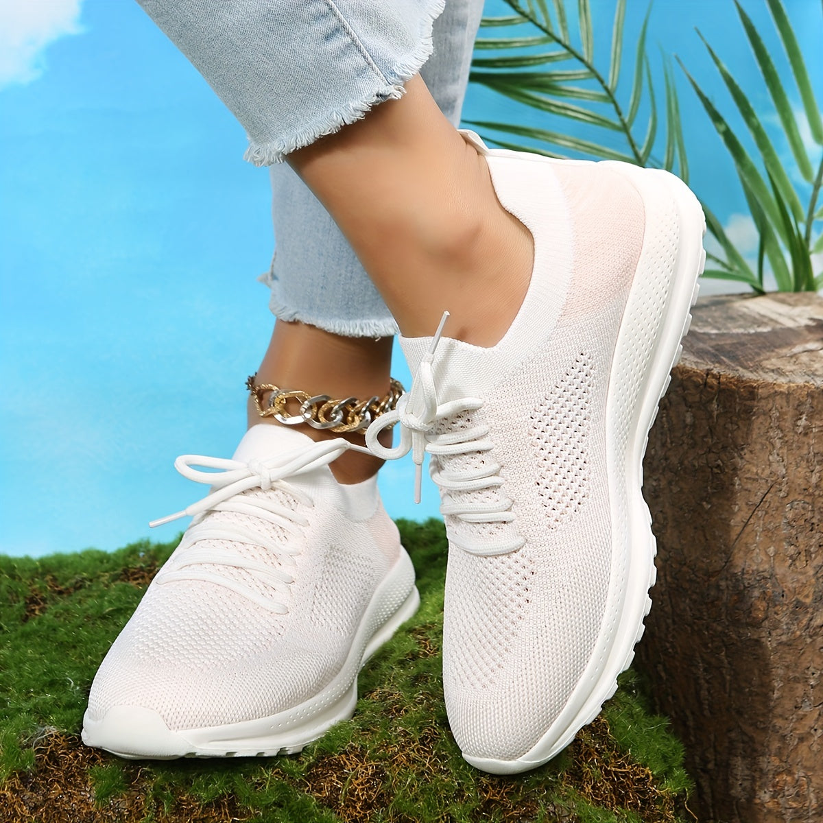 Women's Breathable Knit Sneakers Lightweight Lace Up Shoes