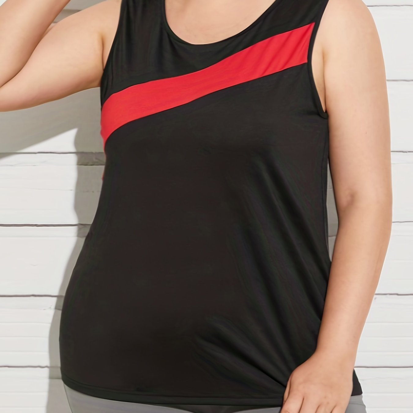  Colorblock Stripe Print Round Neck Tank Top