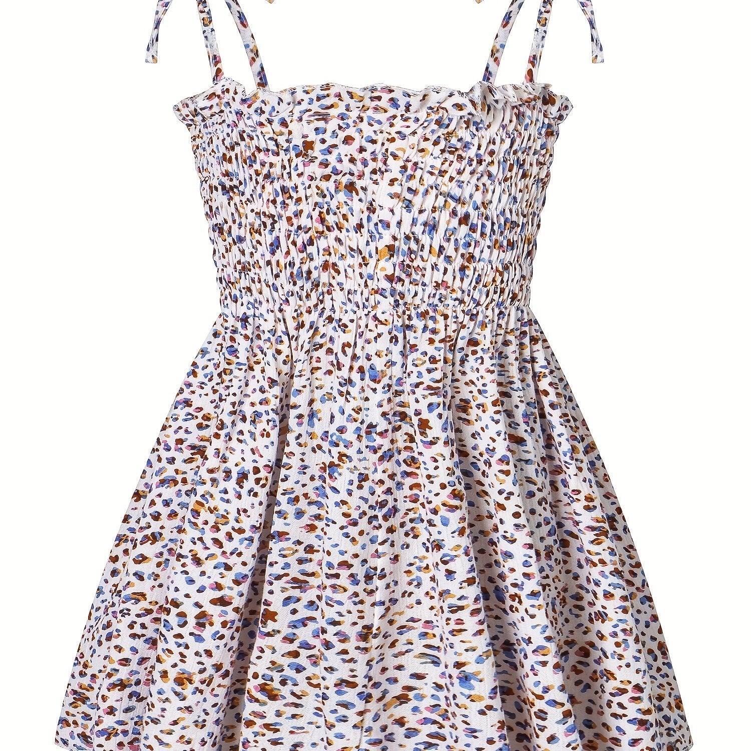 Leopard Lace Up Shirred Beach Cami Dress
