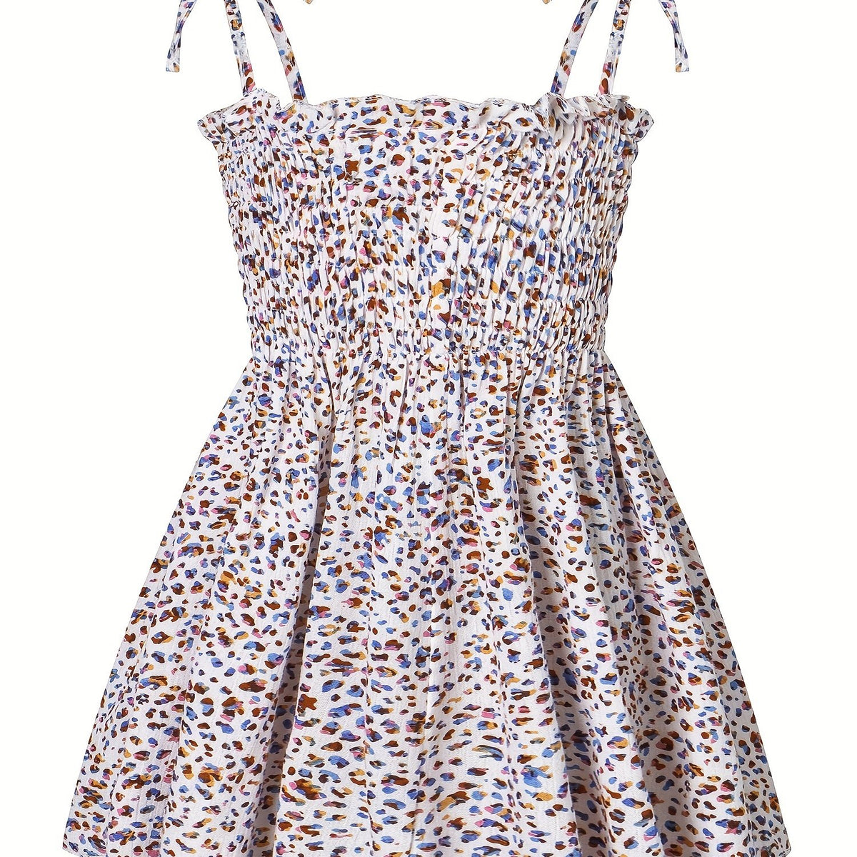 Leopard Lace Up Shirred Beach Cami Dress