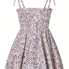 Leopard Lace Up Shirred Beach Cami Dress