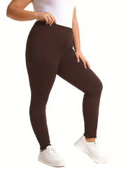 High Rise Solid Leggings Plus Size Women's High Stretch Skinny Pants