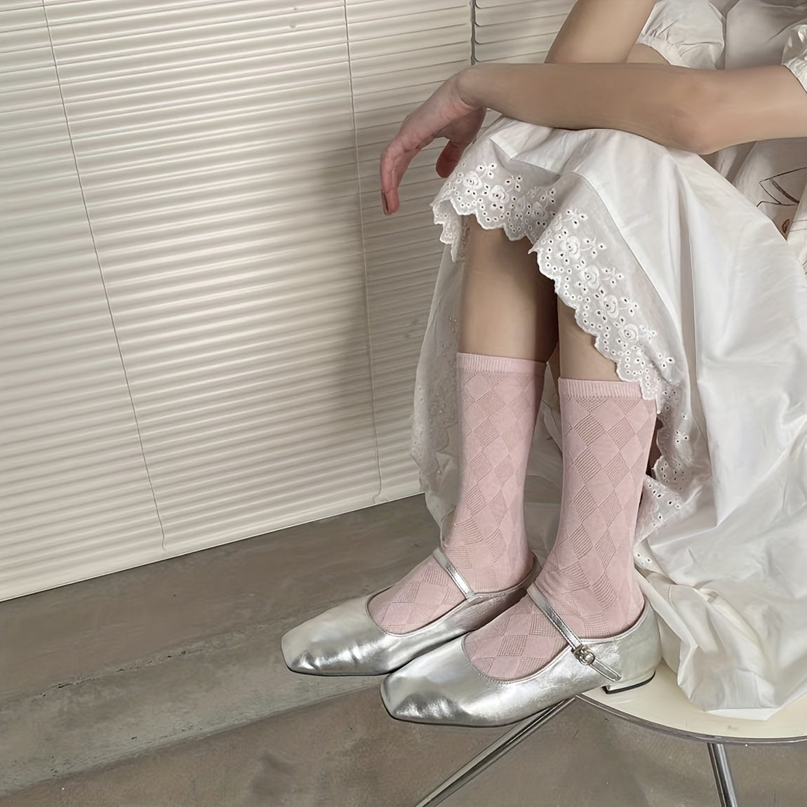 Argyle Textured Socks Mid Tube Women's Stockings