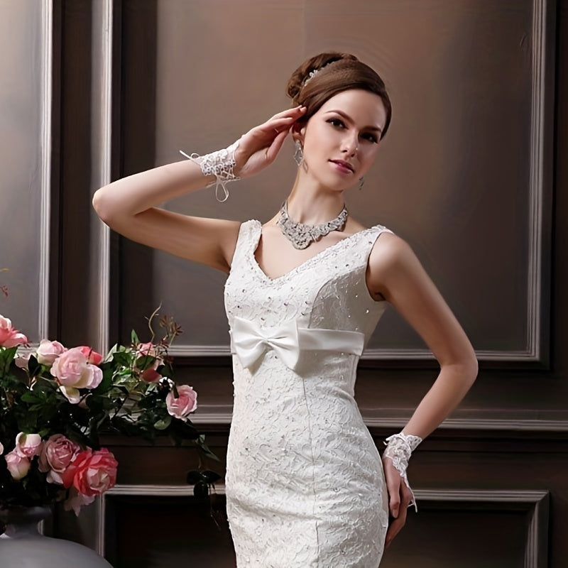Bridal Wedding Lace Gloves Beaded Short Sequin Gloves