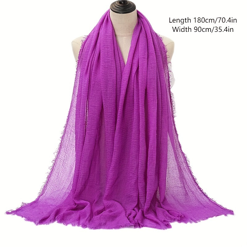 Solid Wrinkle Hijab Bandana Frayed Edge Shawl Head Wrap Scarf