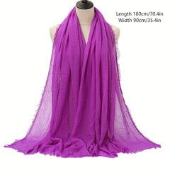 Solid Wrinkle Hijab Bandana Frayed Edge Shawl Head Wrap Scarf