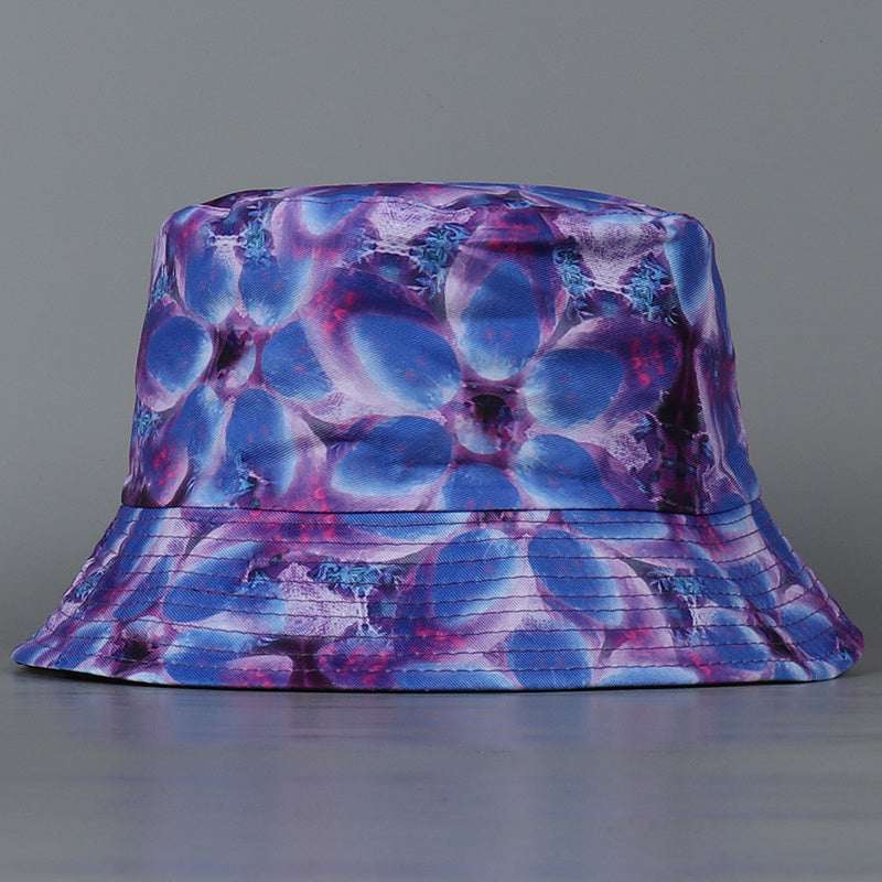 Cyberpunk Reversible Bucket Hat Circle Flower Print Fisherman Cap Purple