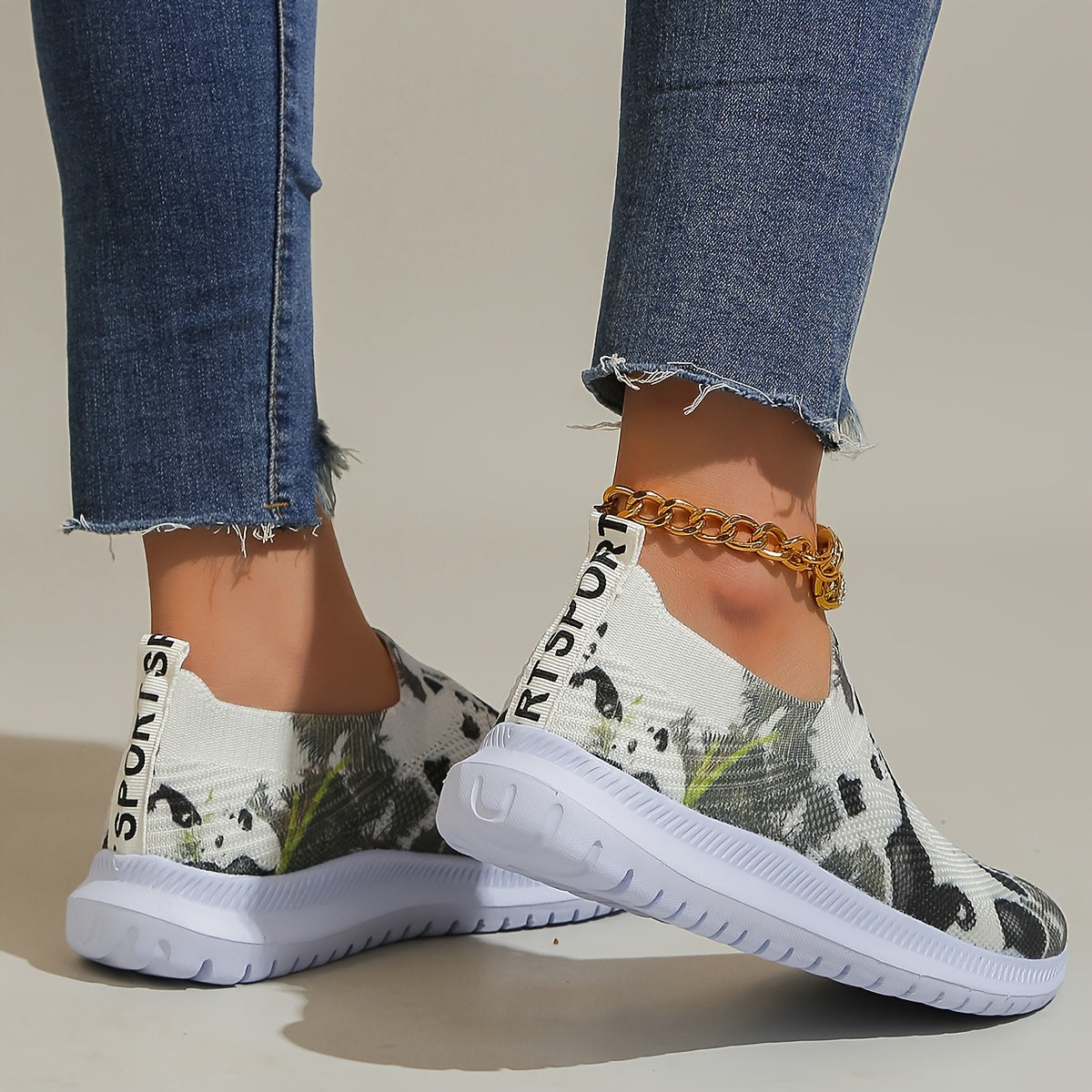 Panda Print Lightweight Breathable Mesh Running Shoes