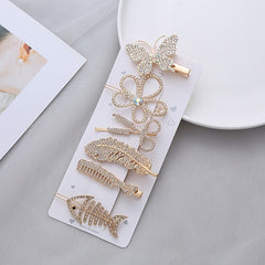 6Pcs Faux Pearl Butterfly Hairpin Crystal Acrylic Hair Clips Vintage Barrettes