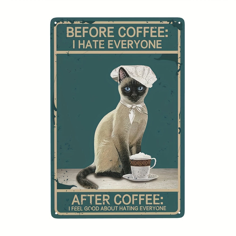 Vintage Coffee Cat Tin Metal Sign Mural Funny Coffee Cat Metal Art Poster