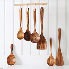 7pcs Teak Wooden Spoons Kitchen Utensils Set