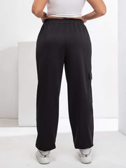  Solid Drawstring Elastic High Rise Cargo Joggers