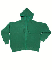  Solid Button Up Hooded Cardigan