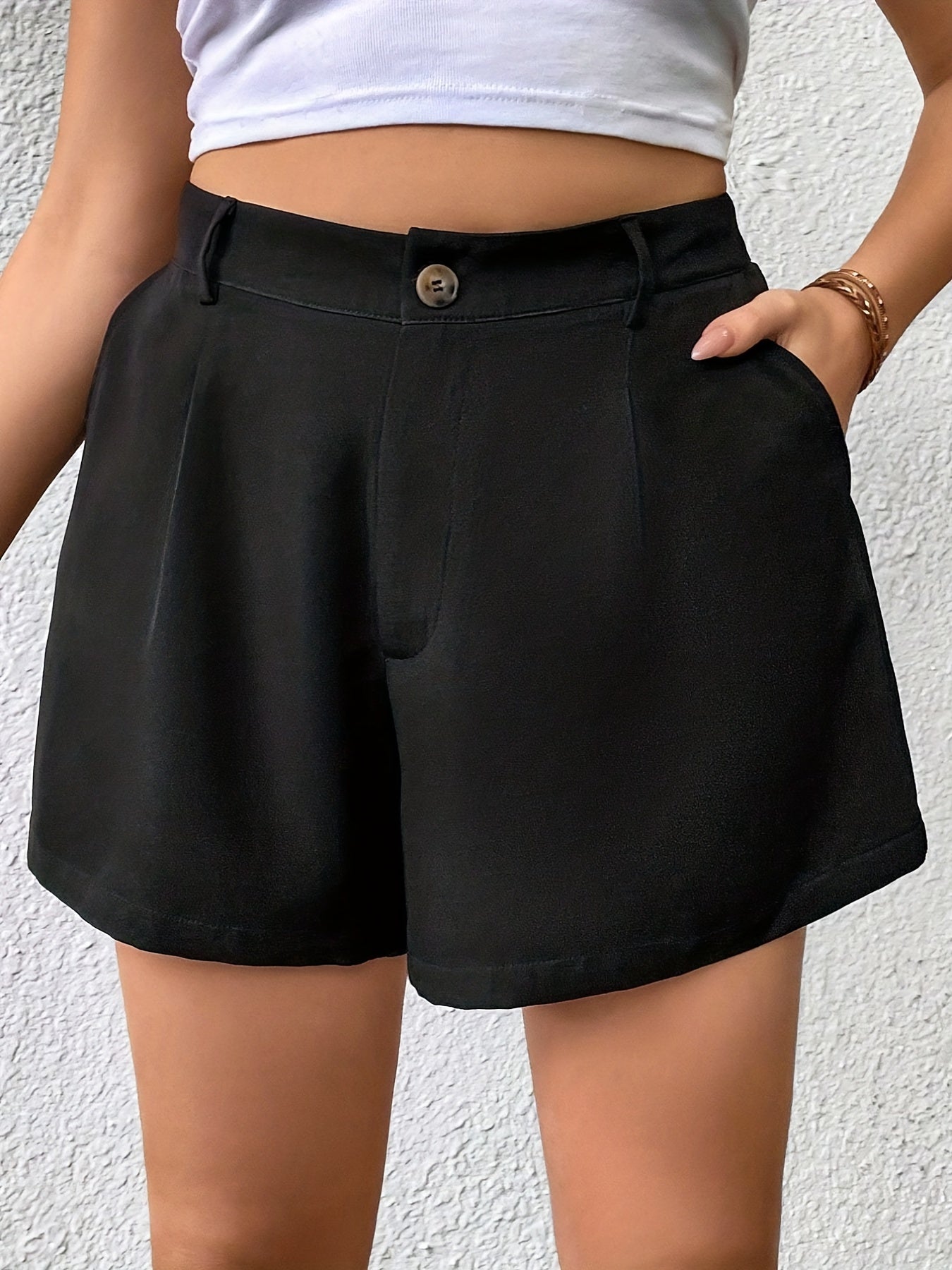  Solid High Rise Button Fly Shorts