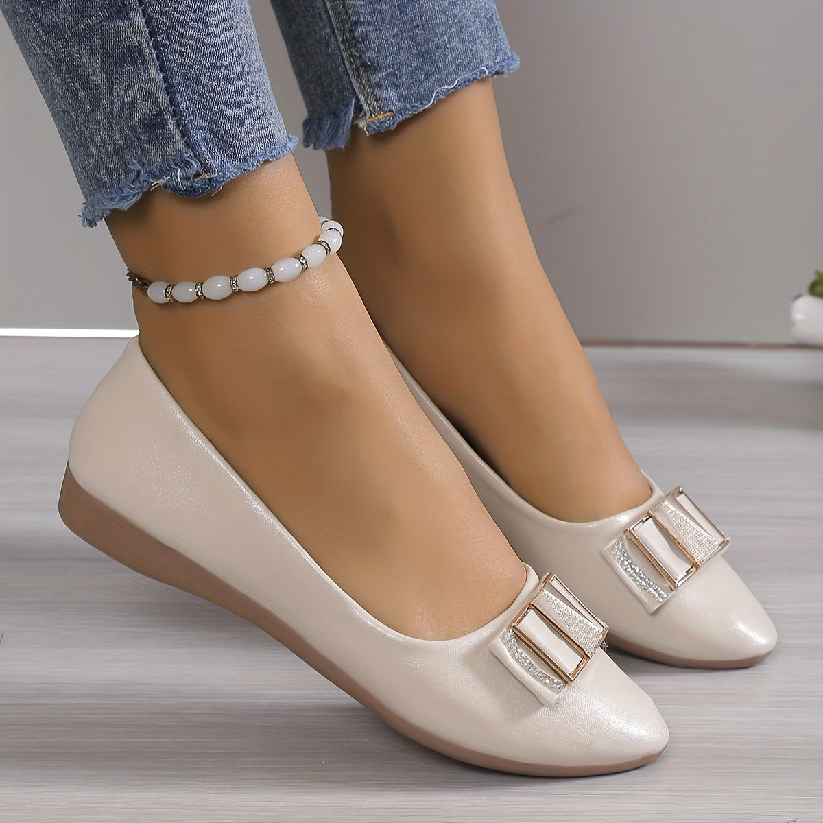 Rhinestone Decor Flat Loafers Slip On Soft Sole Shoes