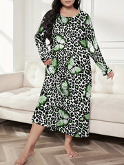  Leopard & Butterfly Print Long Sleeve Nightdress