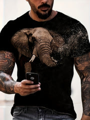 Elephant Pattern Print Men's Short Sleeve Comfy Graphic Tee
